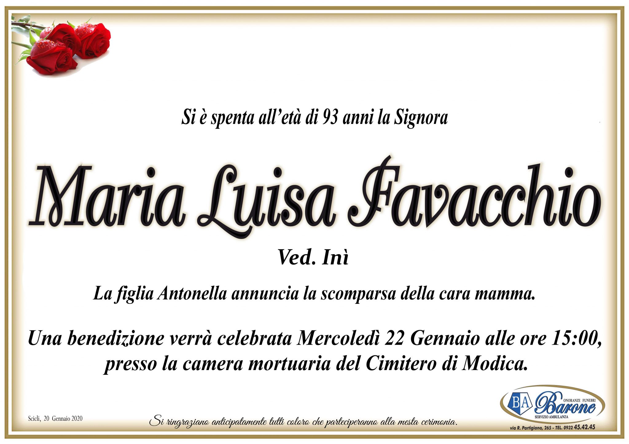 Maria Luisa Favacchio Onoranze Funebri Barone